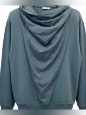 Zara Draped Cowl Neck Pullover Hoodie in Slate Blue